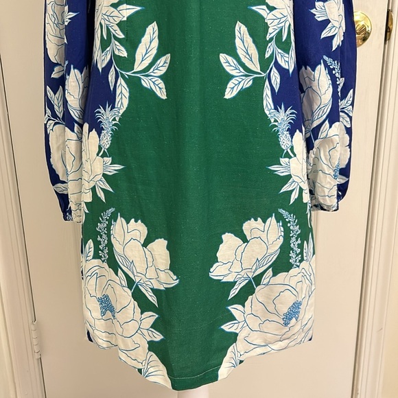 Farm Rio Soft Garden Linen Blend Puff Sleeve Mini Dress Floral Blue NWT Size XS - Picture 9 of 16